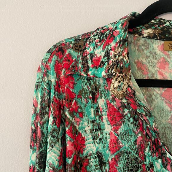 NWT Wrangler Women size Large Pink Blue Deadstock Shimmer Snakeskin Button Down - Picture 4 of 10
